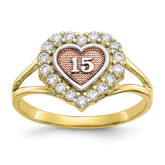 10k Two-Tone Gold Sweet 15 Heart Ring, Size: 6