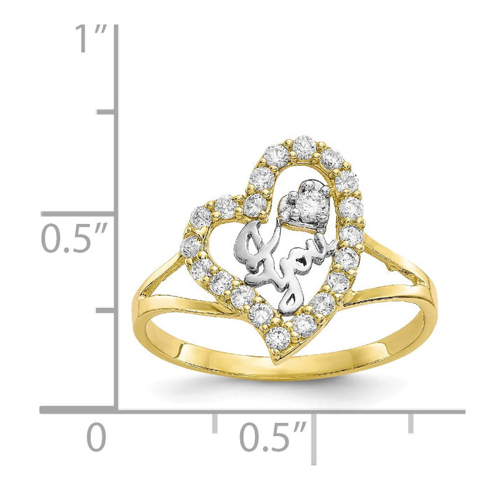 10k & Rhodium I Love You CZ Heart Ring, Size: 6