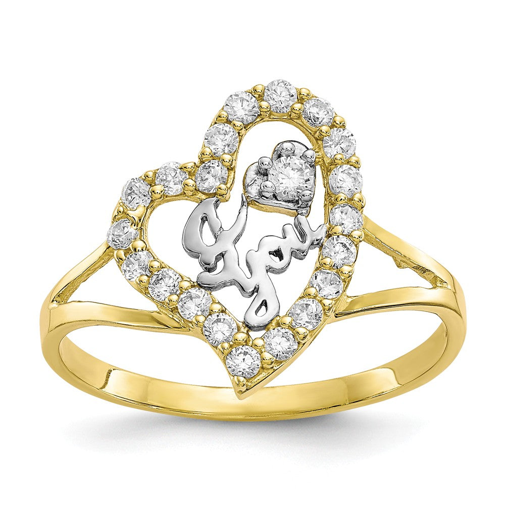 10k & Rhodium I Love You CZ Heart Ring, Size: 6