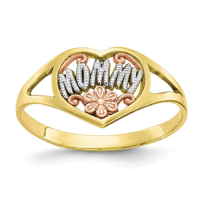 10k Two-Tone Gold & Rhodium Mommy Heart Ring, Size: 7