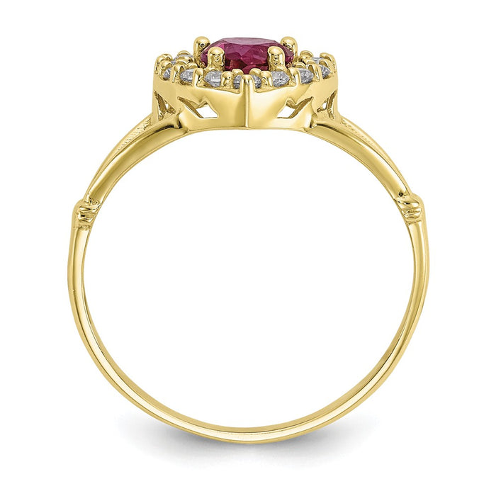 10k Yellow Gold Red & White CZ Heart Ring, Size: 7