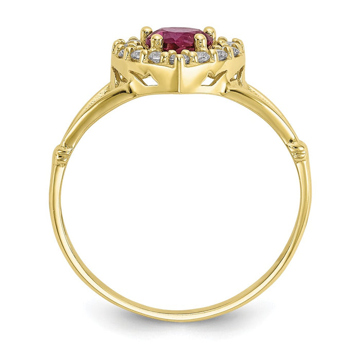 10k Yellow Gold Red & White CZ Heart Ring, Size: 7