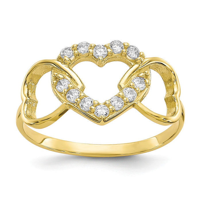 10k Yellow Gold CZ Heart Ring, Size: 7.5