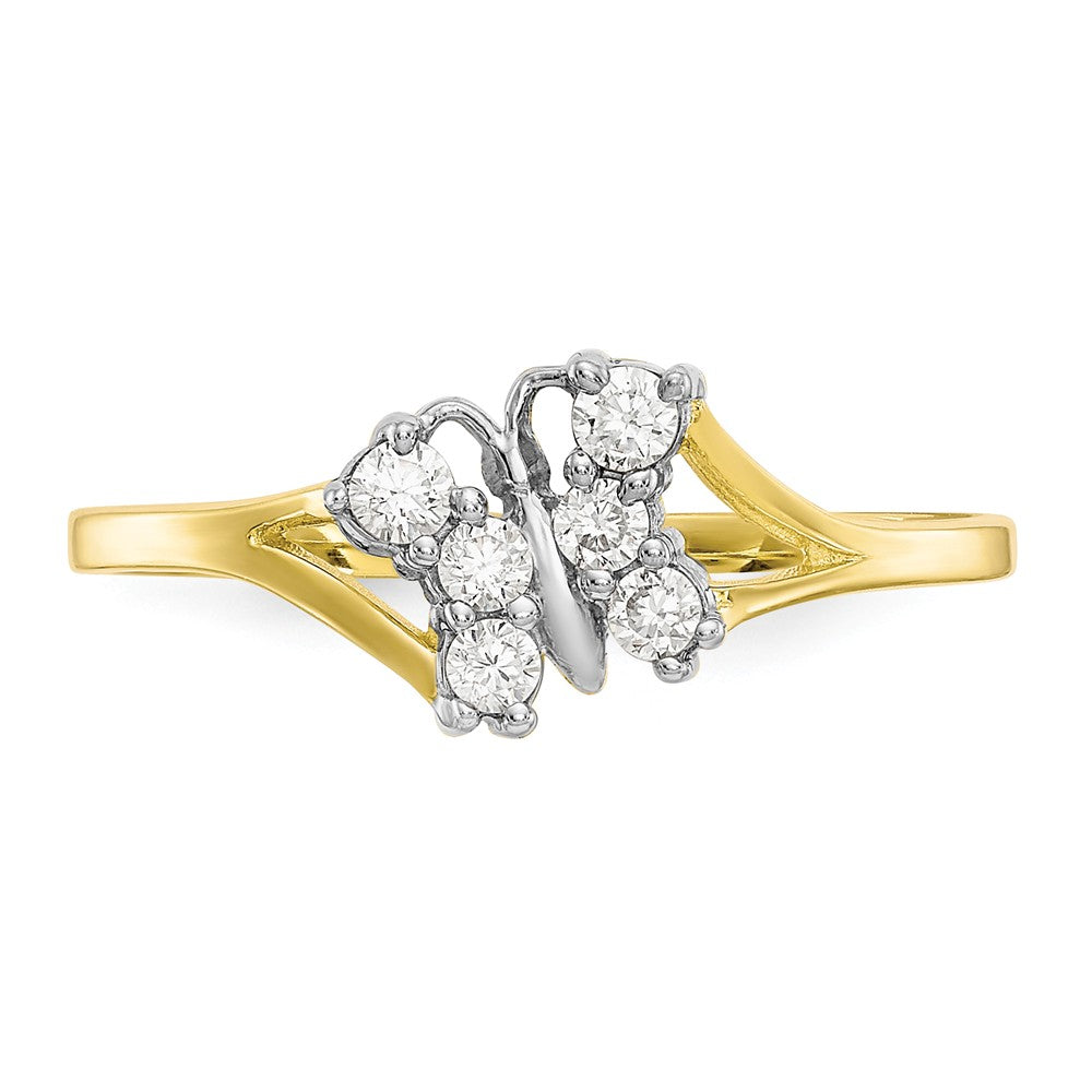 10k & Rhodium CZ Butterfly Ring, Size: 6