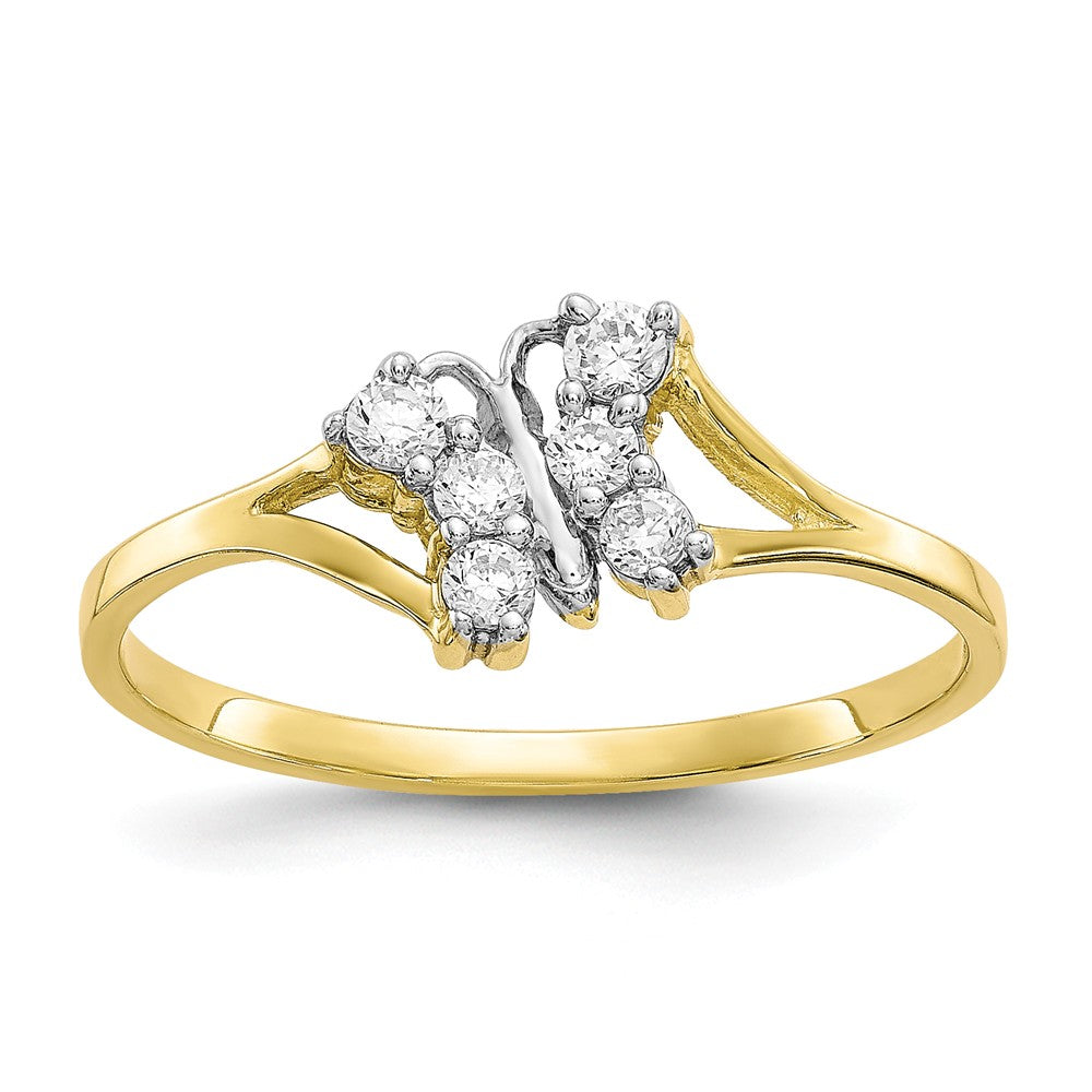 10k & Rhodium CZ Butterfly Ring, Size: 6
