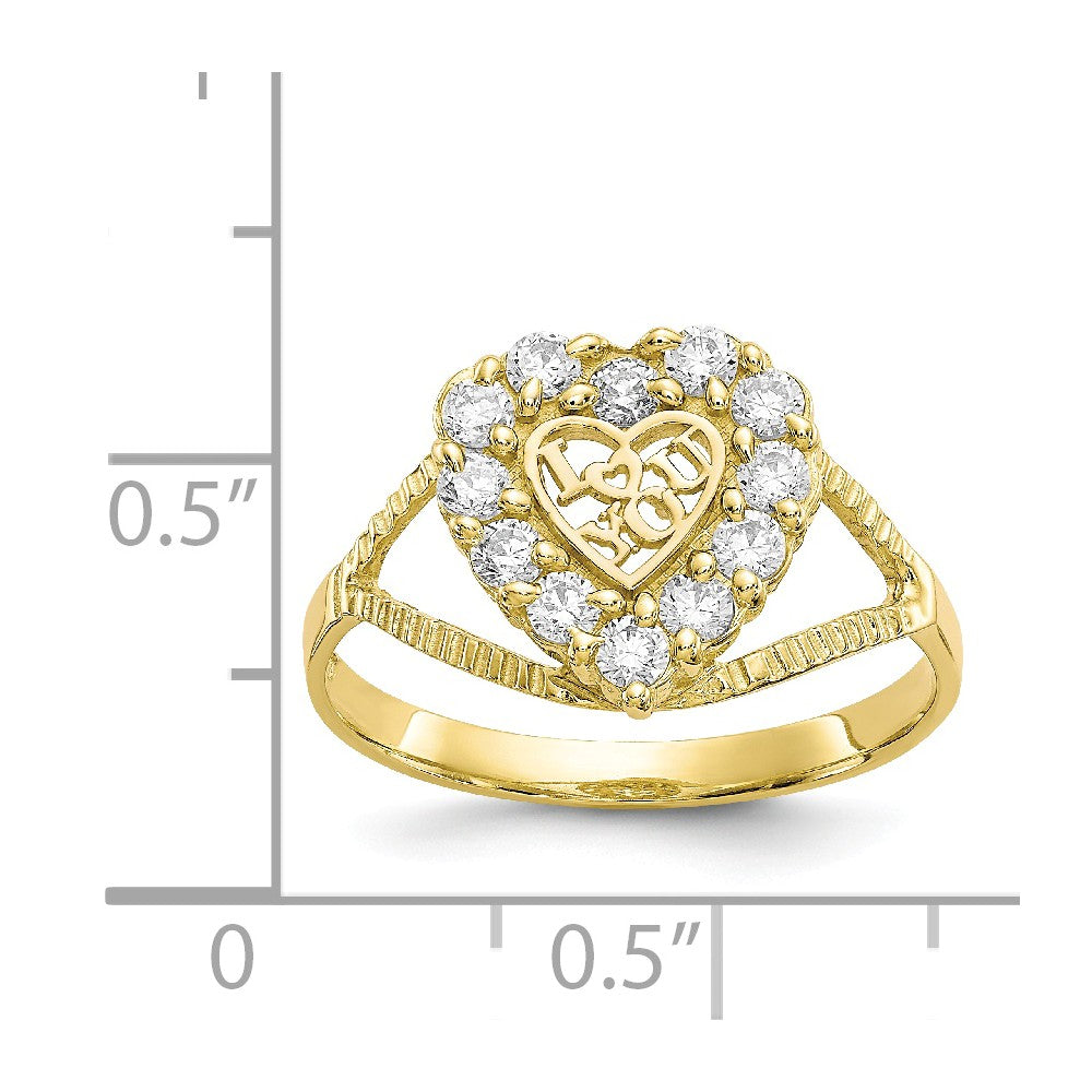 10k Yellow Gold CZ I Love You Heart Ring, Size: 6