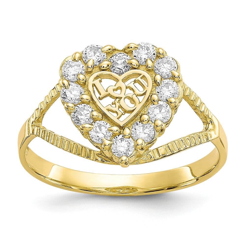 10k Yellow Gold CZ I Love You Heart Ring, Size: 6