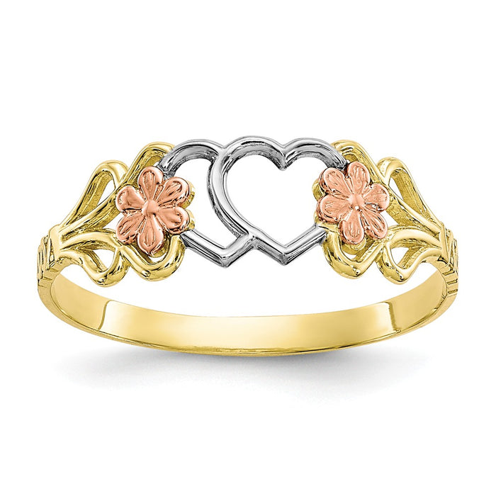 10k Two-Tone Gold & Rhodium Double Heart Ring, Size: 6