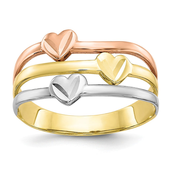 10k Two-tone with White Rhodium Polished Heart Ring, Size: 6