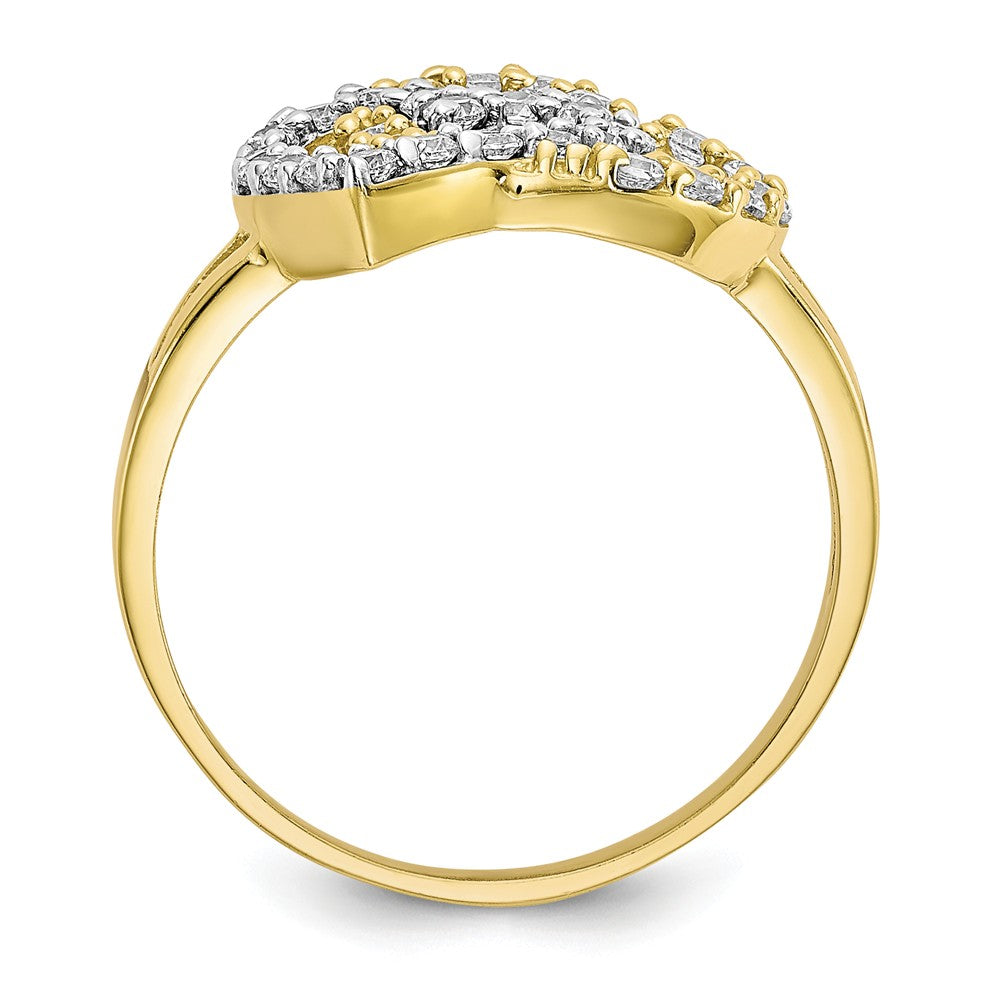 10k & Rhodium Double Heart Ring with CZ, Size: 6