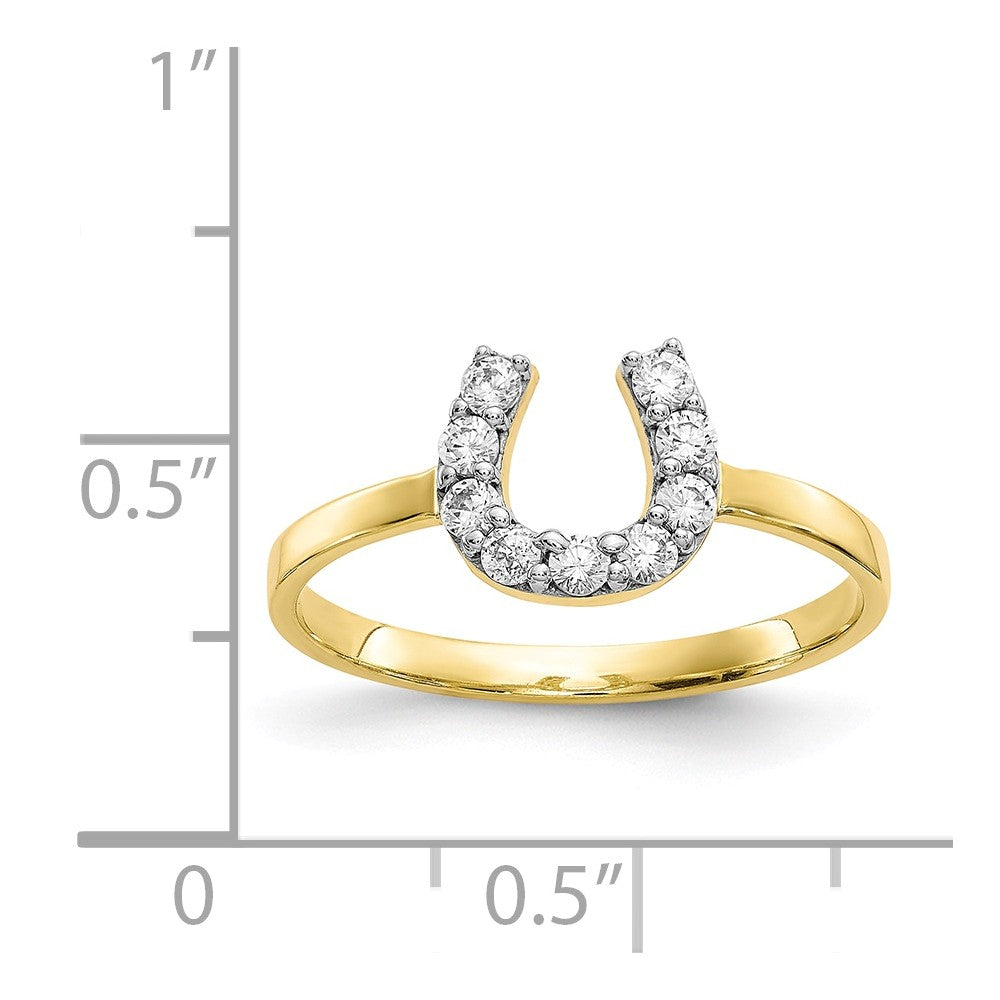 10k Yellow Gold CZ Horse Shoe Ring, Size: 6