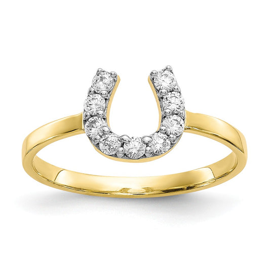 10k Yellow Gold CZ Horse Shoe Ring, Size: 6