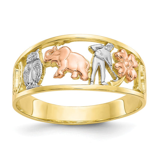 10k Two-Tone Gold & White Rhodium Good Luck Ring, Size: 6