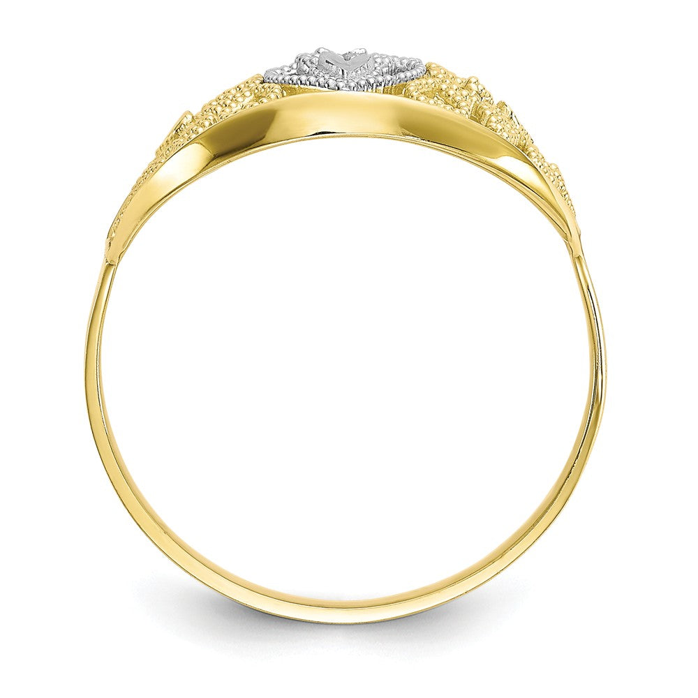 10k & Rhodium Filigree Heart Ring, Size: 6