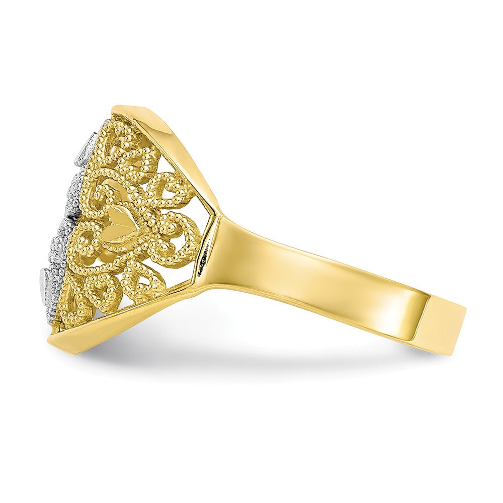 10k & Rhodium Filigree Heart Ring, Size: 6