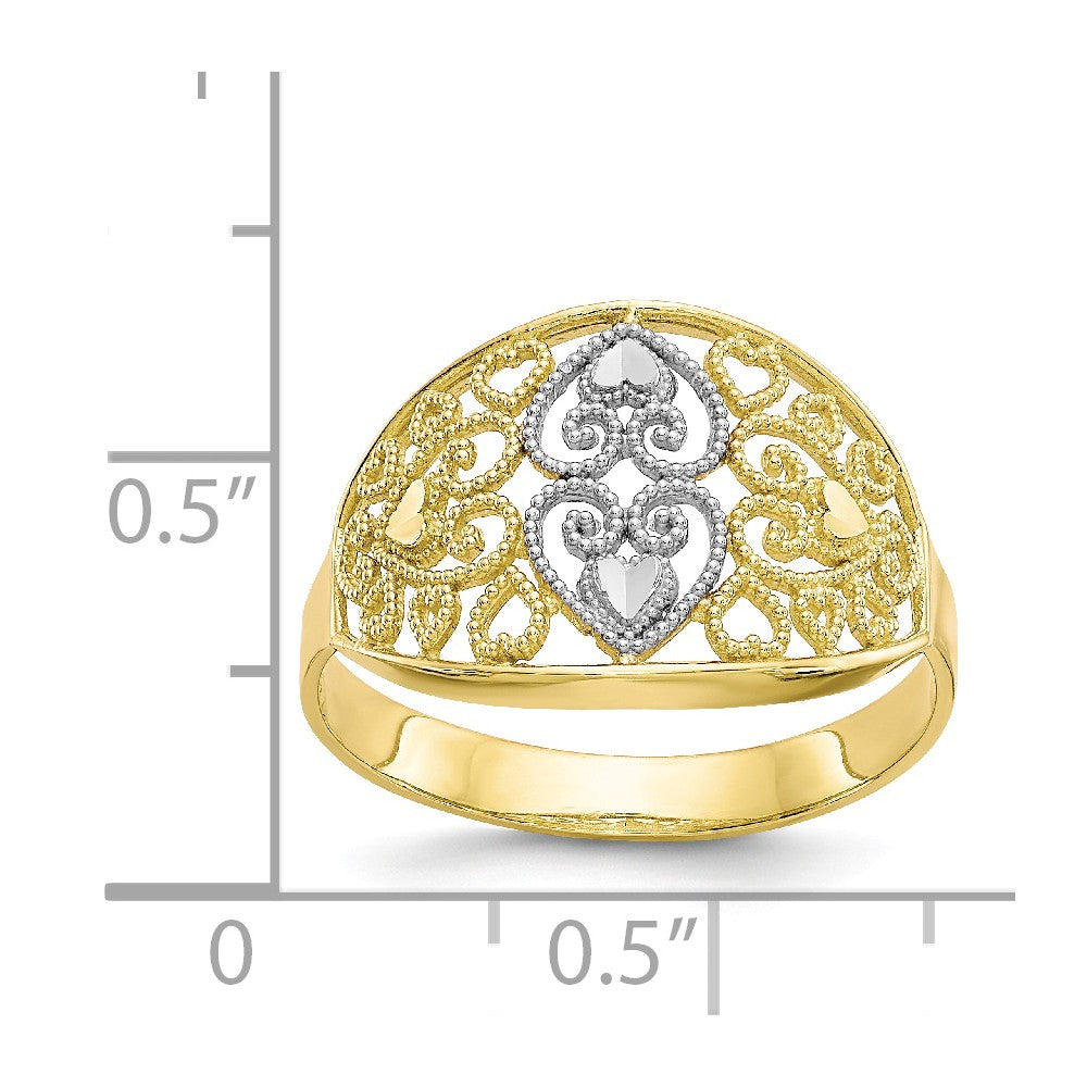 10k & Rhodium Filigree Heart Ring, Size: 6