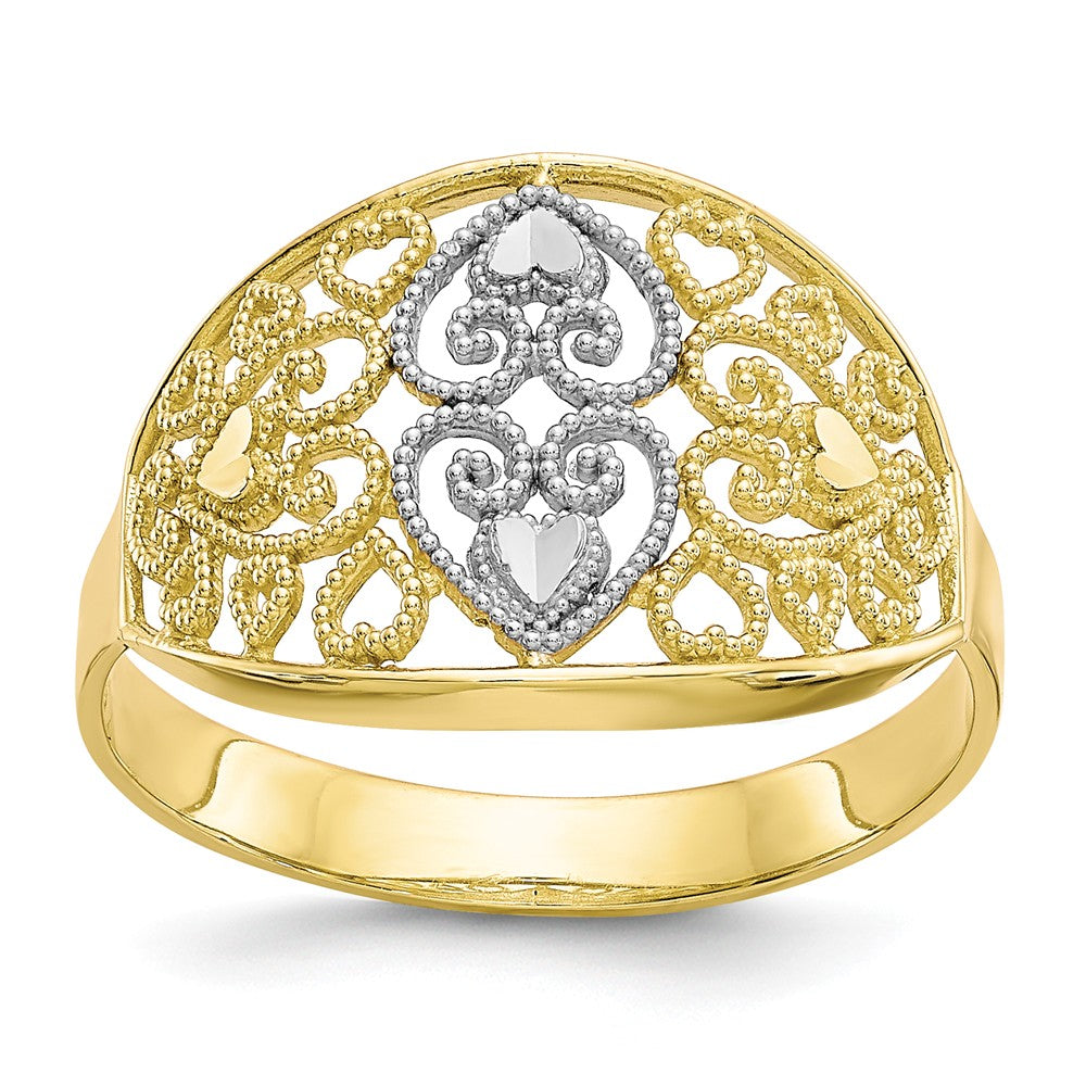10k & Rhodium Filigree Heart Ring, Size: 6