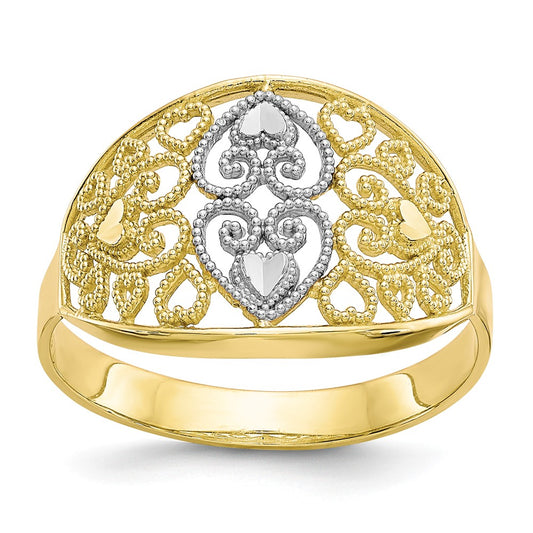 10k & Rhodium Filigree Heart Ring, Size: 6