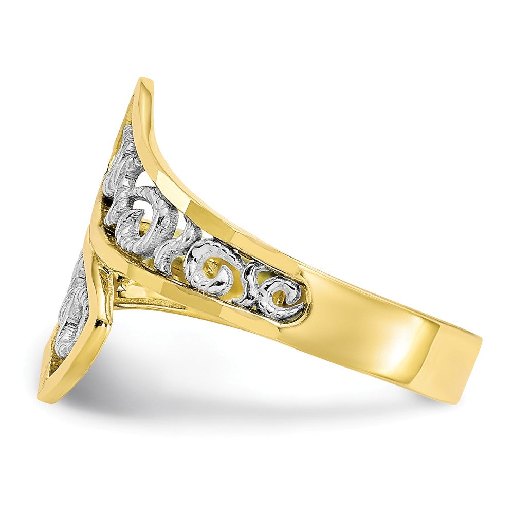 10k & Rhodium Filigree Ring, Size: 6