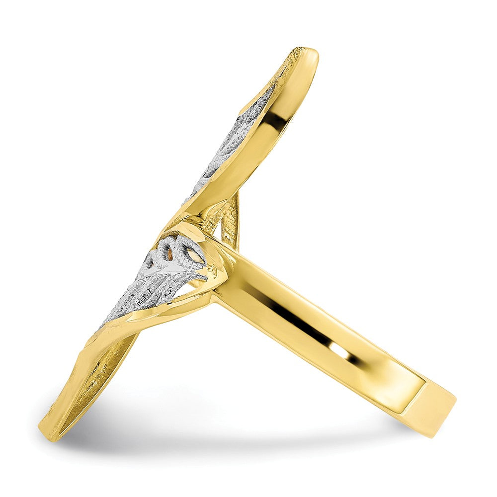 10k & Rhodium Diamond-cut Filigree Ring, Size: 6