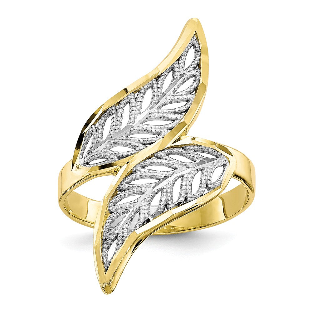 10k & Rhodium Diamond-cut Filigree Ring, Size: 6