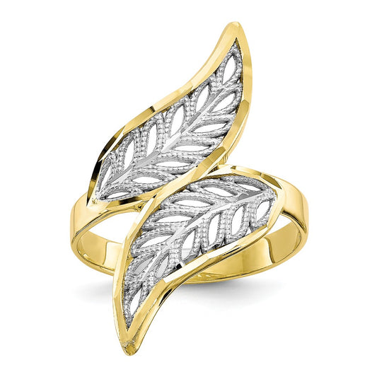 10k & Rhodium Diamond-cut Filigree Ring, Size: 6