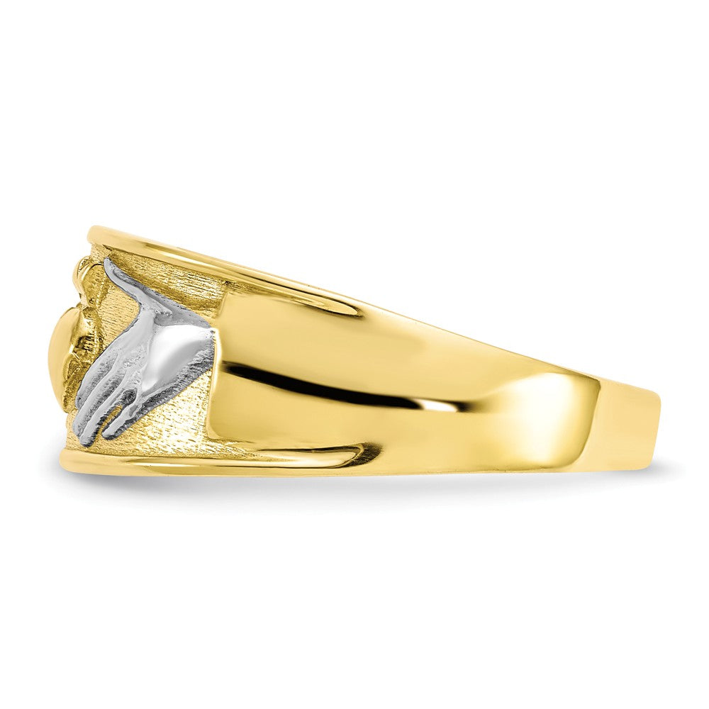 10k & Rhodium Men's Claddagh Ring, Size: 10