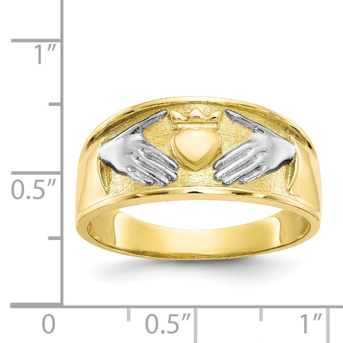 10k & Rhodium Men's Claddagh Ring, Size: 10