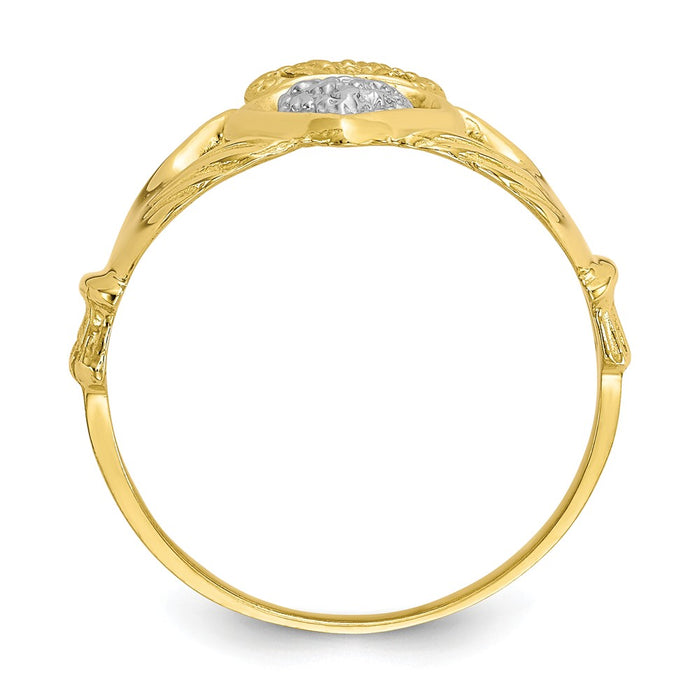 10k & Rhodium Claddagh Ring, Size: 6