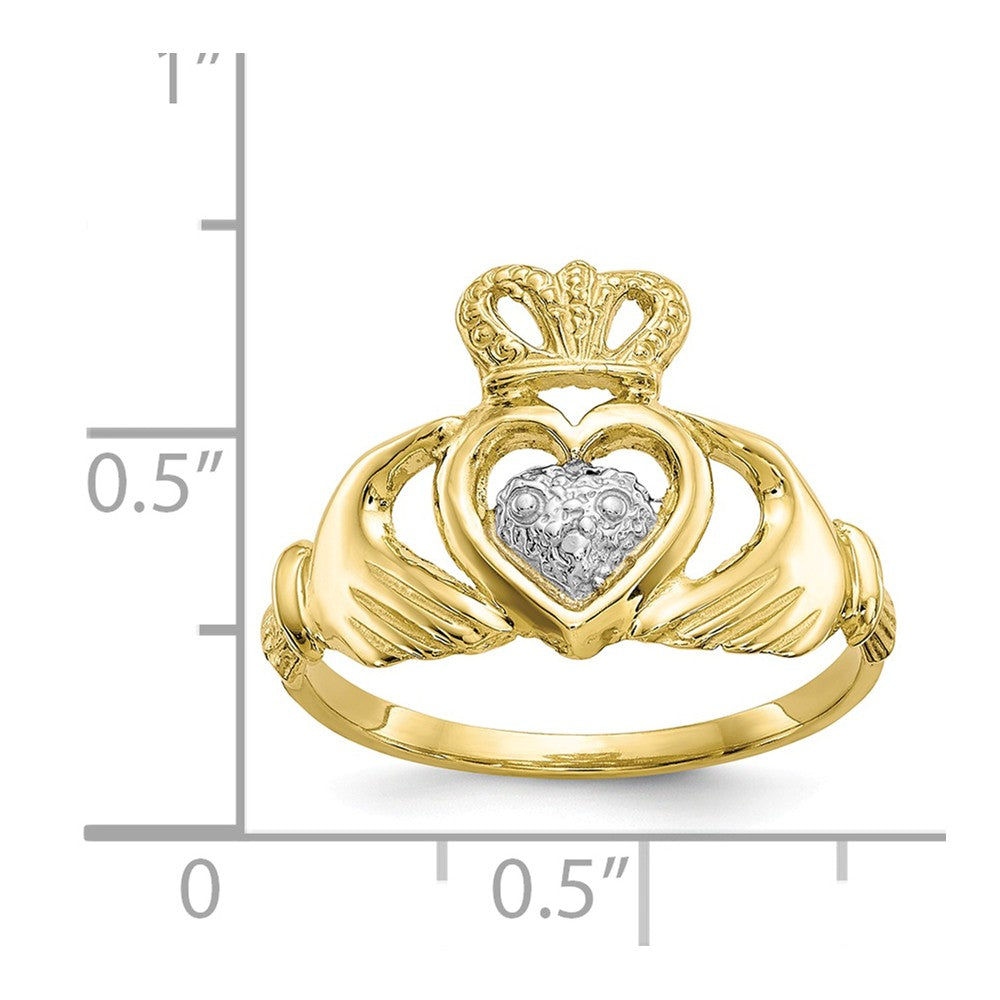 10k & Rhodium Claddagh Ring, Size: 6