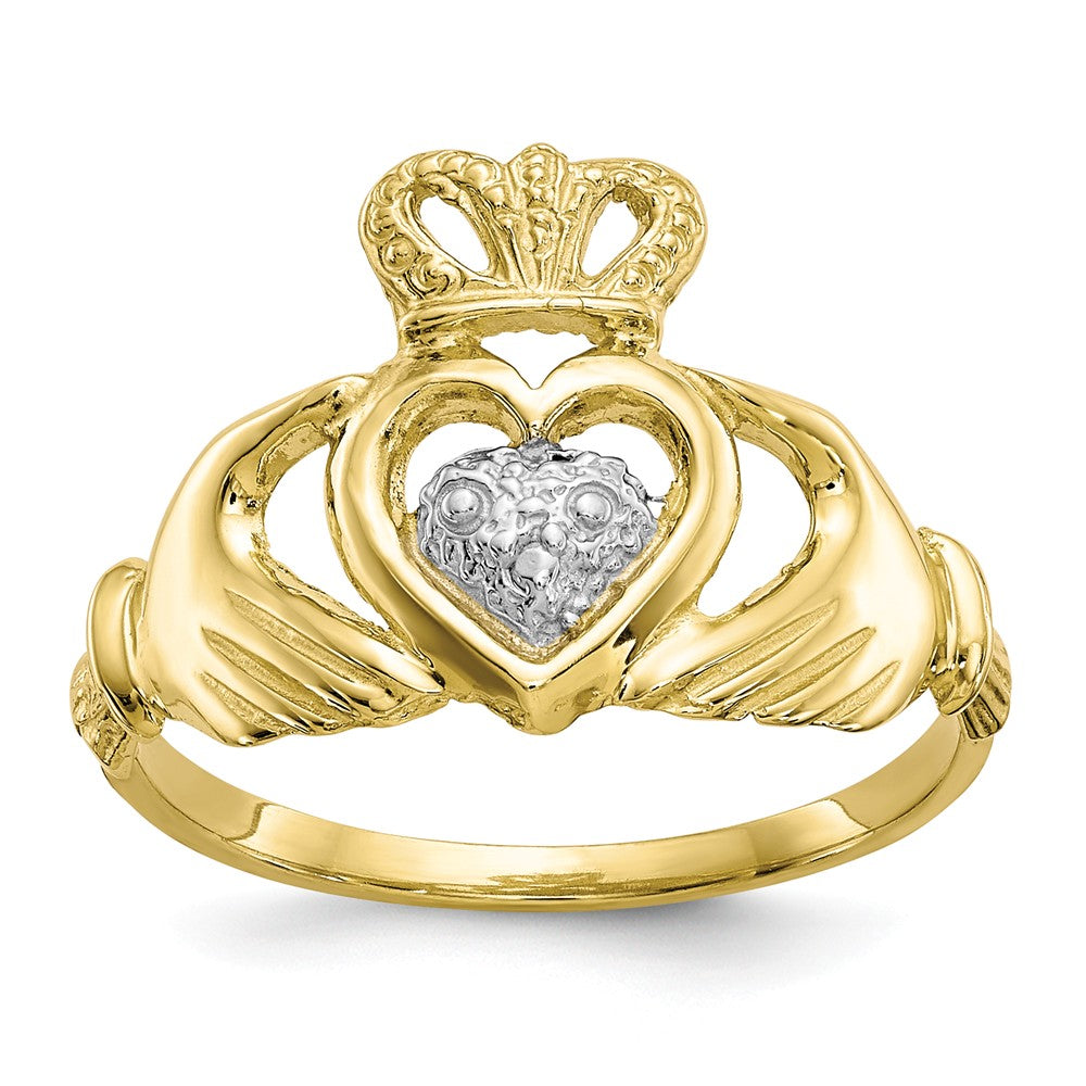 10k & Rhodium Claddagh Ring, Size: 6