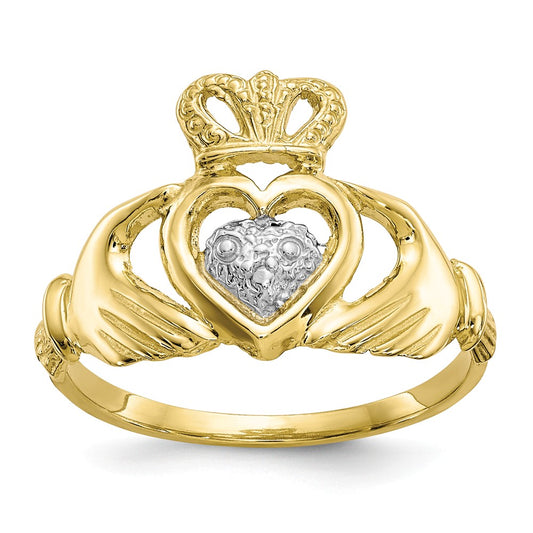 10k & Rhodium Claddagh Ring, Size: 6