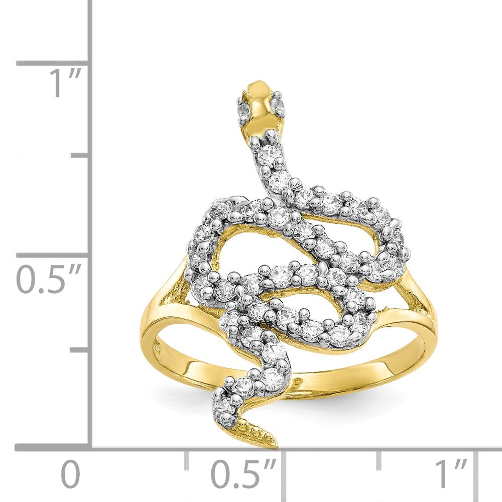 10k & Rhodium CZ Snake Ring, Size: 6