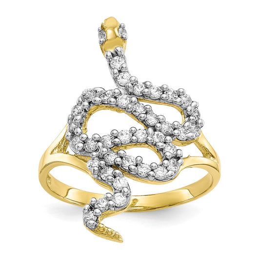 10k & Rhodium CZ Snake Ring, Size: 6