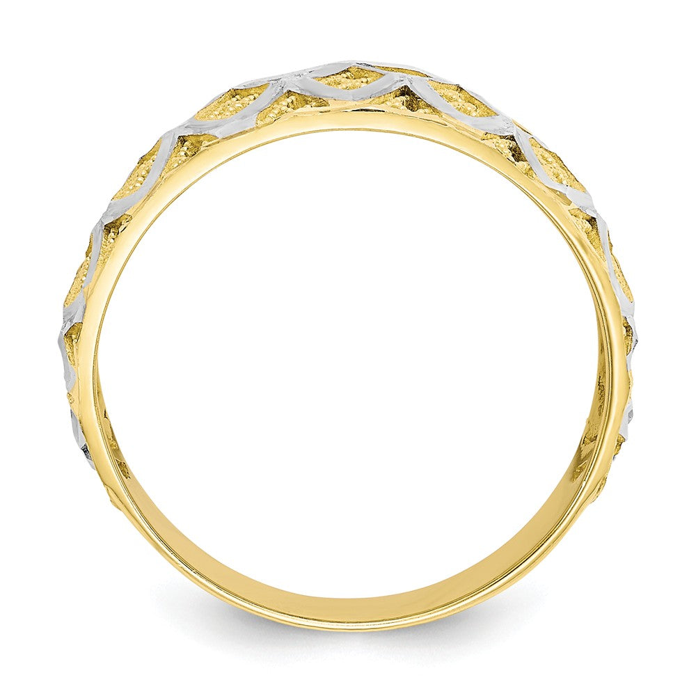 10k & Rhodium Diamond-cut Filigree Ring, Size: 7