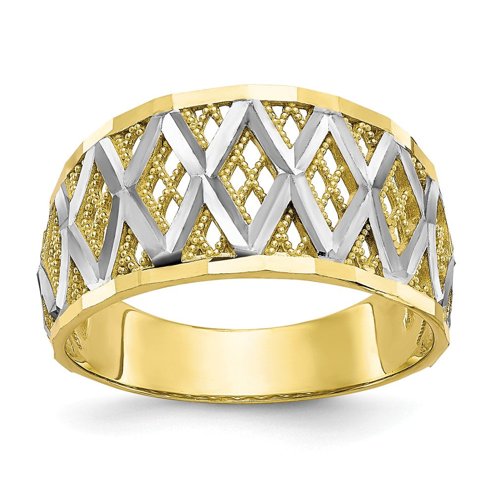 10k & Rhodium Diamond-cut Filigree Ring, Size: 7