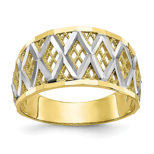 10k & Rhodium Diamond-cut Filigree Ring, Size: 7