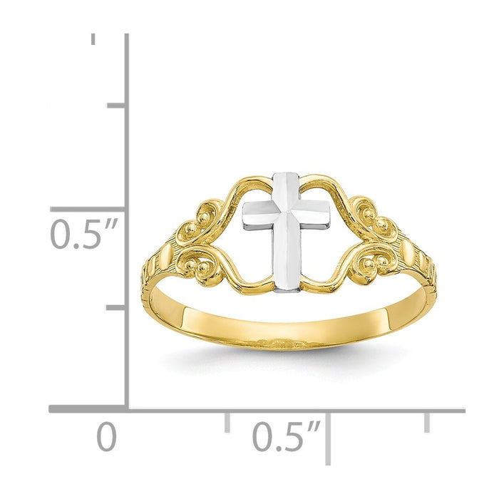 10k & Rhodium Polished Cross Ring, Size: 6