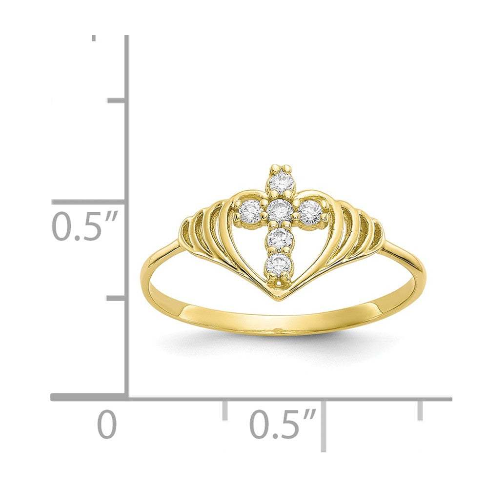 10k Yellow Gold CZ Cross Ring, Size: 6