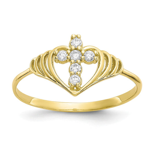 10k Yellow Gold CZ Cross Ring, Size: 6