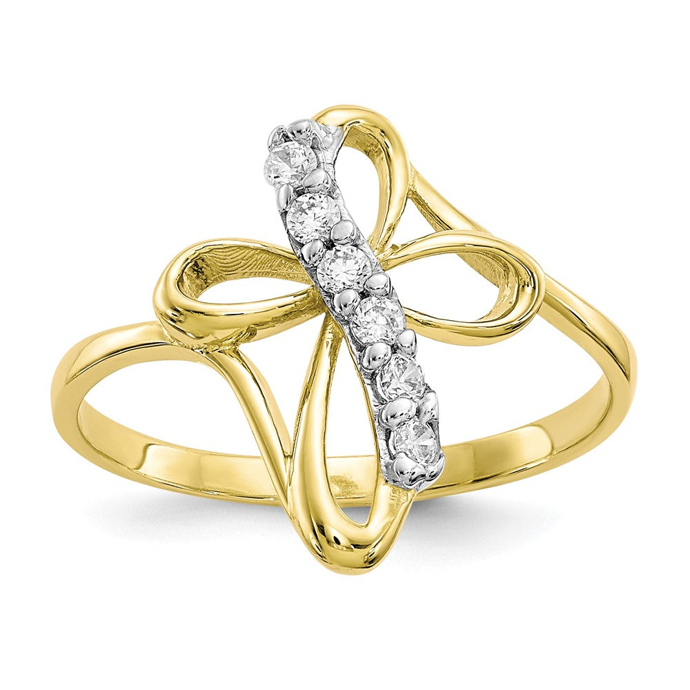 10k Yellow Gold CZ Cross Ring, Size: 6