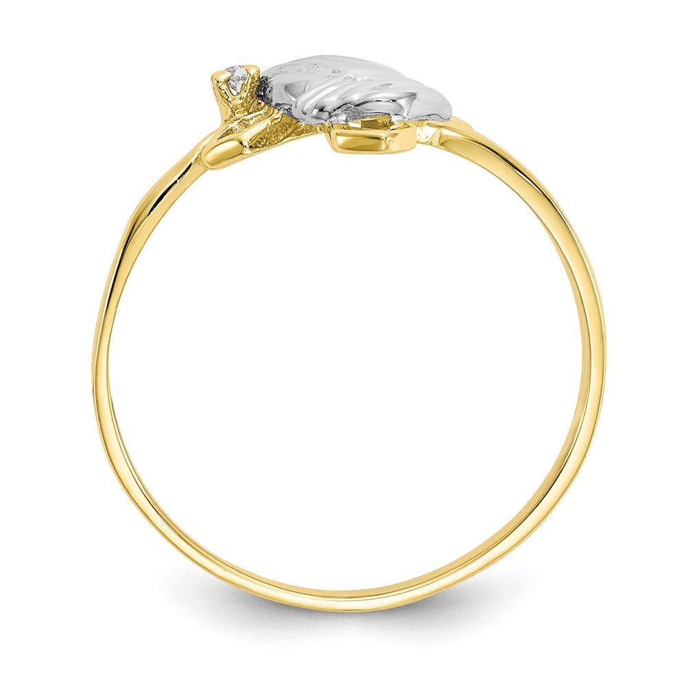 10k & Rhodium Praying Hands CZ with Cross Ring, Size: 6