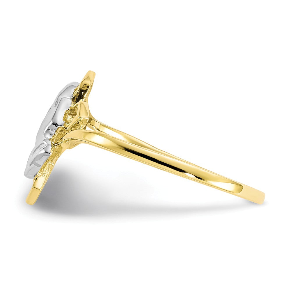 10k & Rhodium Praying Hands CZ with Cross Ring, Size: 6