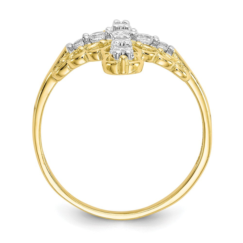 10k Yellow Gold CZ Cross Ring, Size: 6