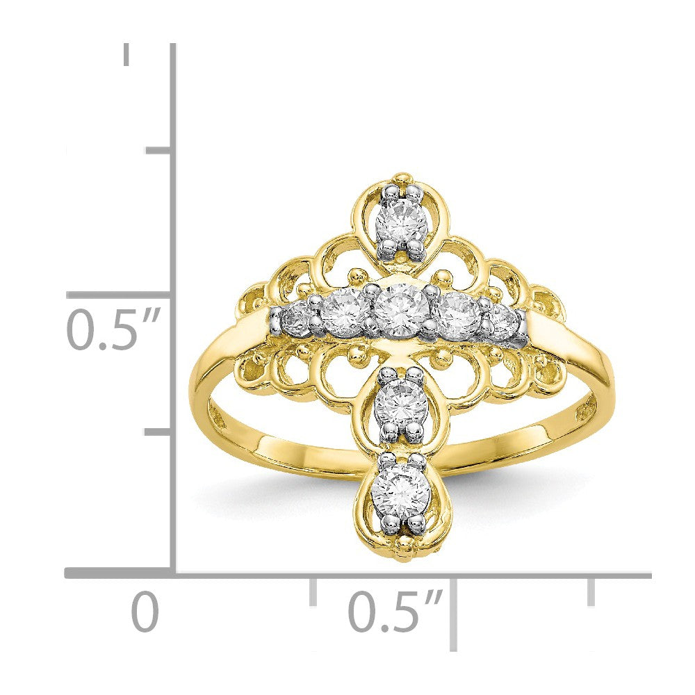 10k Yellow Gold CZ Cross Ring, Size: 6