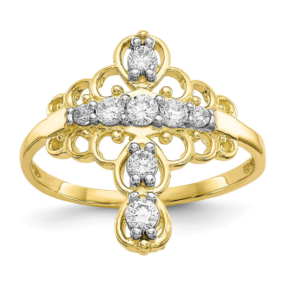 10k Yellow Gold CZ Cross Ring, Size: 6