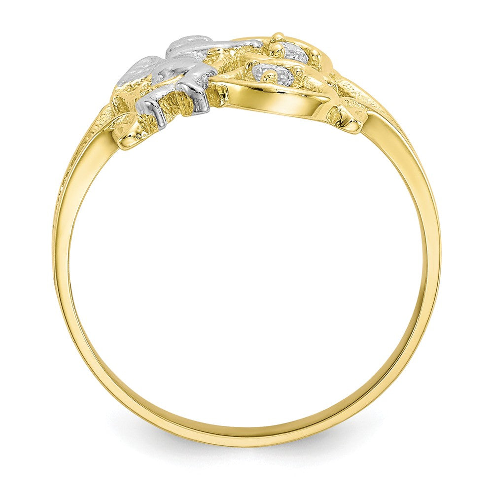 10k Yellow Gold & Rhodium CZ Angel with Hearts Ring, Size: 6