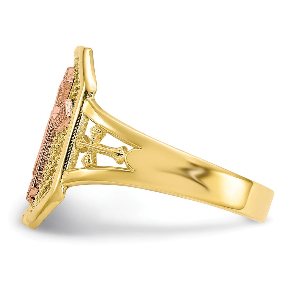 10k Two-Tone Gold Filigree Cross Ring, Size: 6