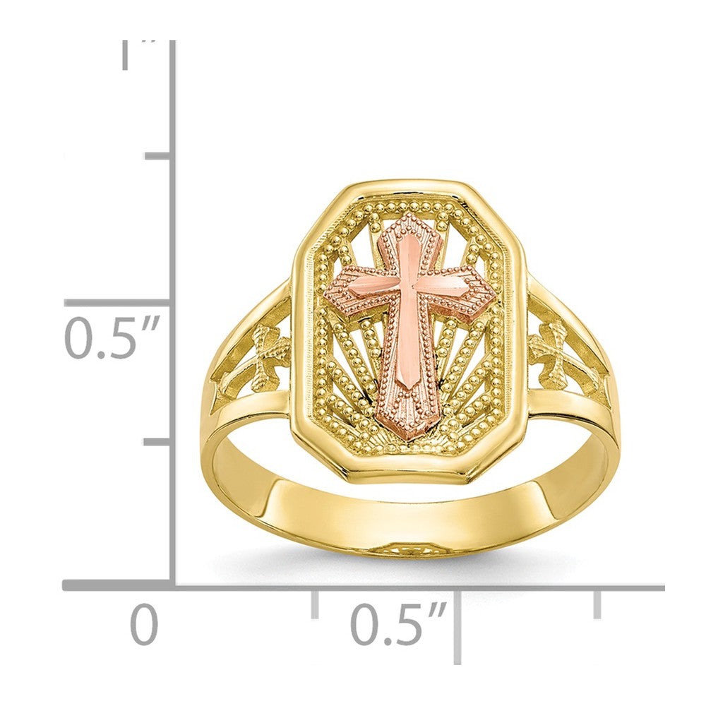 10k Two-Tone Gold Filigree Cross Ring, Size: 6