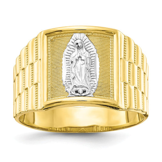10k & Rhodium Men's Our Lady of Guadalupe Ring, Size: 10